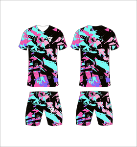Custom Sublimation <b>Soccer</b> Jersey Set Men Black Multicolor Neon Pink Cyan Abstract Grunge Pattern Football Uniform Quick Dry - Product Image 1