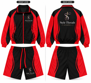 Style Threads Men's Sporty <b>Track</b> <b>Jacket</b> and Shorts Set Color Blocking Quick Dry Polyester Summer Wear - Product Image 3