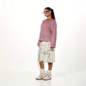 T-shirt rayé pour femme en coton 100% écologique, coupe ample, manches longues, style décontracté, design tendance, idéal pour l'été - Product Image 5