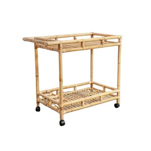 Wholesale Rattan Drinks <b>Trolley</b>, Rattan Rolling Serving Cart Bar Cart Restaurant Bohemian Style Durable - Product Image 1