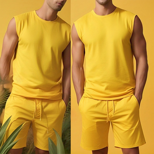 Conjunto Deportivo de Verano para Hombre, Sin Mangas, Transpirable, de Secado Rápido, con Camiseta y Pantalones Cortos con Patrón Sólido y Colores Personalizados - Product Image 1
