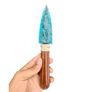 Couteau à manche en obsidienne aqua cristalline, lame sculptée à la main en forme de pointe de flèche, décor spirituel, décor sorceller, décor métaphysique, grossiste - Product Image 1