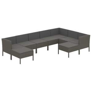 9 Piece Poly <b>Rattan</b> Patio Lounge Set with Gray <b>Cushions</b> Garden Sets - Product Image 2