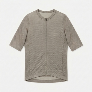 Maillot de cyclisme pour femme à manches trois quarts, séchage rapide, fermeture éclair intégrale, maille respirante, 100% polyester, haut de sport gris à motifs - Product Image 1