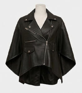 Chaqueta de cuero negra para mujer, estilo poncho, chaqueta de motociclista, capa oversize moderna con detalles de cremallera, moda de invierno, ropa urbana premium - Product Image 4