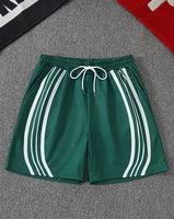 Men's Green Polyester Bermuda Shorts With White Side Stripes Mid Waist Elastic Waist Sporty Quick Dry Shorts