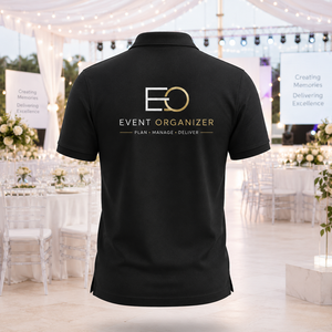 เสื้อโปโลสำหรับผู้จัดงานสีดำแบบกำหนดเอง |   เสื้อโปโลพนักงานบริษัท |   ชุดทีมจัดการงานปักโลโก้ - Product Image 1