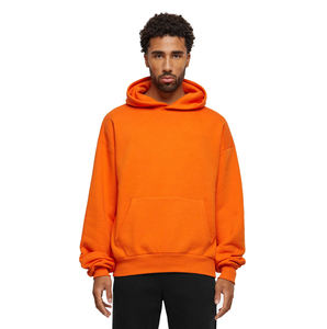 <b>Men's</b> <b>Orange</b> Hooded <b>Sweatshirt</b> Solid Color Cotton Fleece Oversized Fit Casual Pullover Pocket Design Autumn Wear - Product Image 1