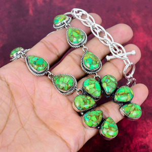 Natural Green <b>Copper</b> Turquoise Gemstone Necklace Handmade Christian Vintage Jewelry Unique Antique Birthday Gift - Product Image 4