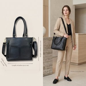 Women Genuine Leather Tote Bag, Lightweight Shoulder Handbag with Dual Adjustable Detachable Straps, Zipper Work Travel Purse - Product Image 6