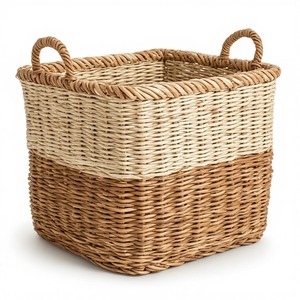 Decorative Hand Braided Seagrass Storage <b>Basket</b> Handles Durable Vintage Design for Living Room <b>Bathroom</b> Kitchen Organization - Product Image 6