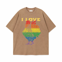 T-shirt Streetwear 2026 personnalisé avec logo, coupe oversize, en jersey de coton épais marron délavé, respirant, imprimé numériquement