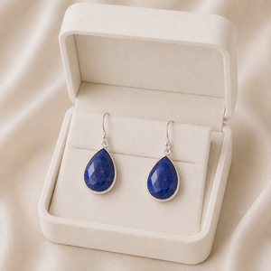 Pendientes de Lapislázuli Natural en Forma de Gota de Agua con Engaste de Plata 925, Gema Azul, Estilo Clásico, Hechos a Mano para Mujer, Uso Diario - Product Image 6