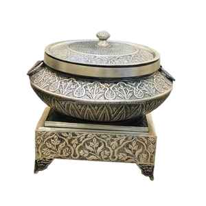 Plat de service en métal gaufré de haute qualité avec couvercle et support pour fête de mariage à la maison - Product Image 1