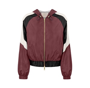 Chaquetas cortavientos deportivas de nailon con forro de malla para mujer, chaqueta cortavientos ligera con capucha y bloques de color. - Product Image 1