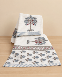 Hand Block Printed Luxury Waffle Cotton <b>Bath</b> <b>Towel</b> <b>Set</b> 30X60 Inches Floral Pattern Quick-Dry Eco-Friendly 2 Pieces - Product Image 1