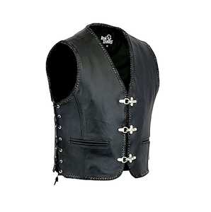 Chaleco de cuero genuino negro para hombre, estilo motociclista, sin mangas, tallas S a 3XL - Product Image 1