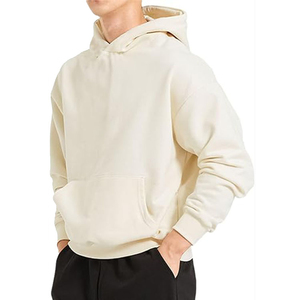 Sweat-shirt à capuche en molleton crème pour homme, coupe ample, couleur unie, pull décontracté avec poche avant, vêtement d'automne - Product Image 1