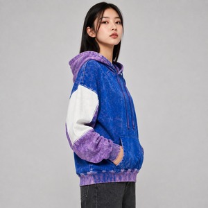Sweats à capuche oversize délavés à l'acide pour femmes, avec couleurs personnalisées et logo frontal, respirants et écologiques pour l'hiver, en molleton 100 % coton - Product Image 2