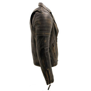 Blouson de motard vintage en cuir vieilli pour homme, coupe ajustée, asymétrique, style motard, vente en gros OEM - Product Image 4