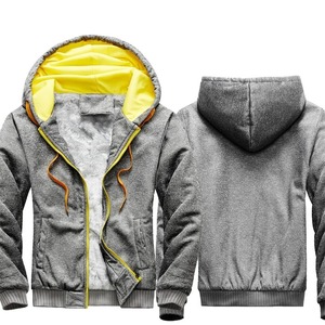Men's Navy Blue Hooded Fleece Jacket With Yellow Lining Zipper Casual Autumn Wear Regular Fit Solid Color Knitted Windproof 2027 - Product Image 4
