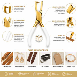 Gold Plated Punch Pliers with White Ergonomic Handle for Jewelry Making <b>Leather</b> <b>Craft</b> Hole Punching <b>Tool</b> - Product Image 3