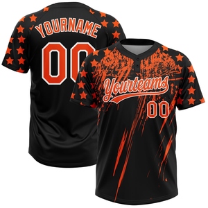 เสื้อเจอร์ซีย์ใส่เล่นซอฟต์บอลสองปุ่มสีขาวส้มดำแบบกำหนดเอง - Product Image 1