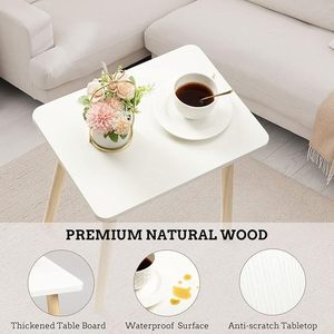 Modern White End <b>Table</b> with Natural Wooden Legs <b>Side</b> <b>Table</b> for Living Room Bedroom Balcony Office - Product Image 5