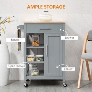 Carrello da Cucina Compatto dal Design Moderno, Regolabile, Grigio, con Ruote, Impermeabile, in Legno di Quercia e Marmo - Product Image 4