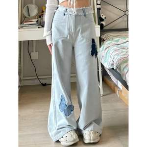 <b>Women's</b> Cute Loose Boyfriend <b>Baggy</b> <b>Jeans</b> High Waisted Butterfly Print Wide Leg Denim Pants Long Pencil Pants Girls' Fashion - Product Image 2