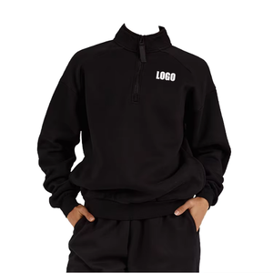 Women's Cotton Casual Fleece Long-Sleeve Loose Half-<b>Zip</b> <b>Hooded</b> ODM Pullover Sweatshirt-Front Customized Logo Autumn Winter Style - Product Image 1