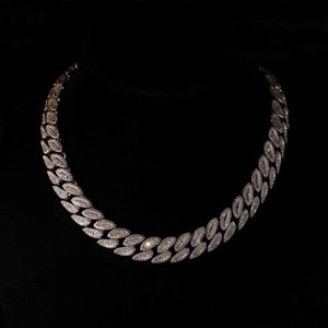 Moissanite Diamond <b>Statement</b> <b>Necklace</b> 925 Silver Marquise Cut Channel Setting Women's Luxury Party Jewelry Cuban Chain - Product Image 3