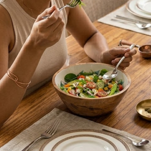 Premium Acacia Wood Enamel Finish Salad Bowl | Handcrafted Food Safe Wooden Serving Bowl for Fruits Snacks <b>Pasta</b> Kitchen Dining - Product Image 3