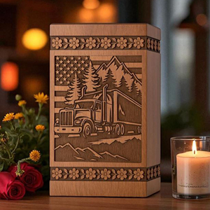 Handmade Rosewood Urn Box with Truck and American Flag Personalized <b>Memorial</b> Gift <b>Memorial</b> <b>Keepsake</b> by AYAANS - Product Image 5