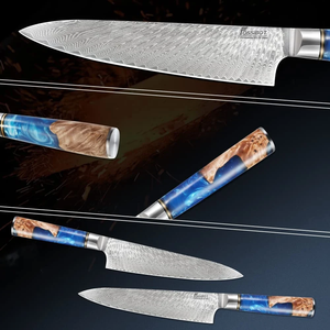 Couteau de chef LEGACY BLADES, forgé à la main, ambidextre, en acier Damas japonais, manche en bois d'ébène et résine, compatible lave-vaisselle. - Product Image 1
