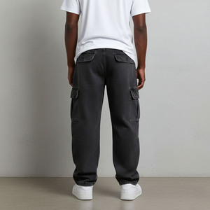 Pantalones vaqueros de mezclilla lavada para hombre, estilo hip hop, corte holgado con bolsillos cargo, transpirables, estilo streetwear. - Product Image 6