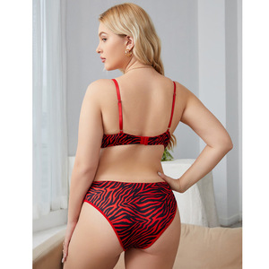 <b>Women's</b> Plus Size 2 Piece Lingerie Set Red Black Zebra Print Push Up Bra and Panty Sexy <b>Underwear</b> - Product Image 5