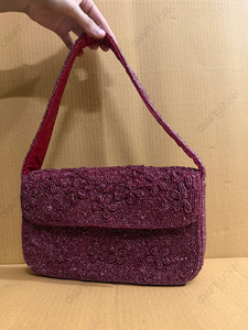 Bolso de Hombro con Cuentas Hecho a Mano para Mujer |   Bolso de noche con cuentas de color burdeos |   Bolso de Mano para Cócteles de Fiesta de Bodas - Product Image 3