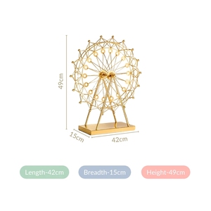 Figura Decorativa Moderna y Creativa de Rueda de la Fortuna en Metal Dorado sobre Base Rectangular para Decoración de Interiores - Product Image 6