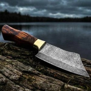 Edge Master Manufacture Handmade Cleaver Damascus Steel Wooden Handle Leather Sheath Dishwasher Safe Ambidextrous Modern Design - Product Image 5