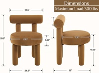 Chaises de salle à manger modernes en tissu velours brun jaunâtre rembourrées chaises d'appoint sans bras pour cuisine salon