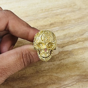 Bague Tendance Hip Hop Crâne Gothique en Laiton pour Hommes, Plaqué Or 18 carats, Style Punk Massif, Bijoux de Motard, Vente en Gros/OEM/ODM - Product Image 2