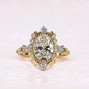 Vintage 2.5 CT <b>Oval</b> Cut <b>Moissanite</b> Classic Solitaire <b>Engagement</b> <b>Ring</b> 14K Gold Cut Halo Filigree Antique Style Cluster <b>Ring</b> - Product Image 1