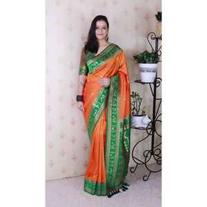 Elite Weaves Orange Soft Silk Zari Woven <b>Warli</b> Art Traditional Saree for Women 600g - Product Image 5