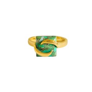 Anillo de Diseño Bohemio Cristiano de Eternidad con Turquesa Verde Mohave de 10mm, Baño de Oro Vermeil de 18k y Plata 925, el Más Vendido - Product Image 1
