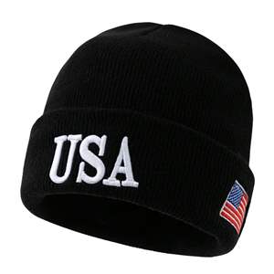 Gorros de punto elásticos suaves con logotipo de equipo personalizado, bordado, de algodón de secado rápido, jacquard, con diseño de calavera acanalada y lazos de puntos cálidos, MOQ bajo - Product Image 1