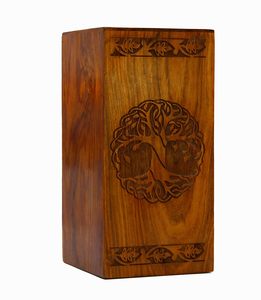 ESplanade 10" Tree of Life Eco-Friendly Rectangular Wooden Cremation Urn-Handmade Large Funeral <b>Memorial</b> Rosewood Burial <b>Box</b> - Product Image 2