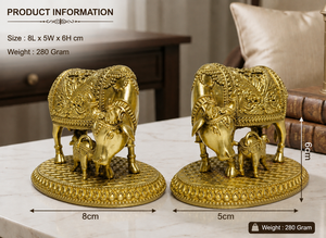 Pure <b>Brass</b> Cow Calf Pair Idol 8x5x6 cm 100% <b>Brass</b> Gau Mata Murti Puja Modern Handmade Temple Decor Birthday Housewarming - Product Image 3