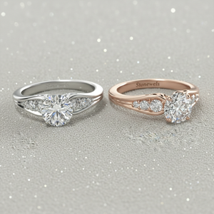 Anillo de compromiso de diamante cultivado en laboratorio Stonewels, corte central, engaste de puntas, piedras laterales en espiral, oro de 14K, anillo certificado - Product Image 4