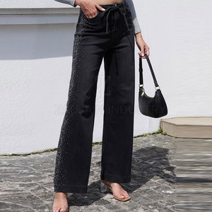 Prix de gros, pantalons en jean personnalisés avec strass, tissu extensible en mélange de coton, avec service de fabrication sous marque privée - Product Image 6